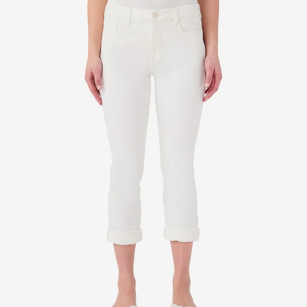 Jen7 by 7 for All Mankind Straight, Crop & Roll White Jeans